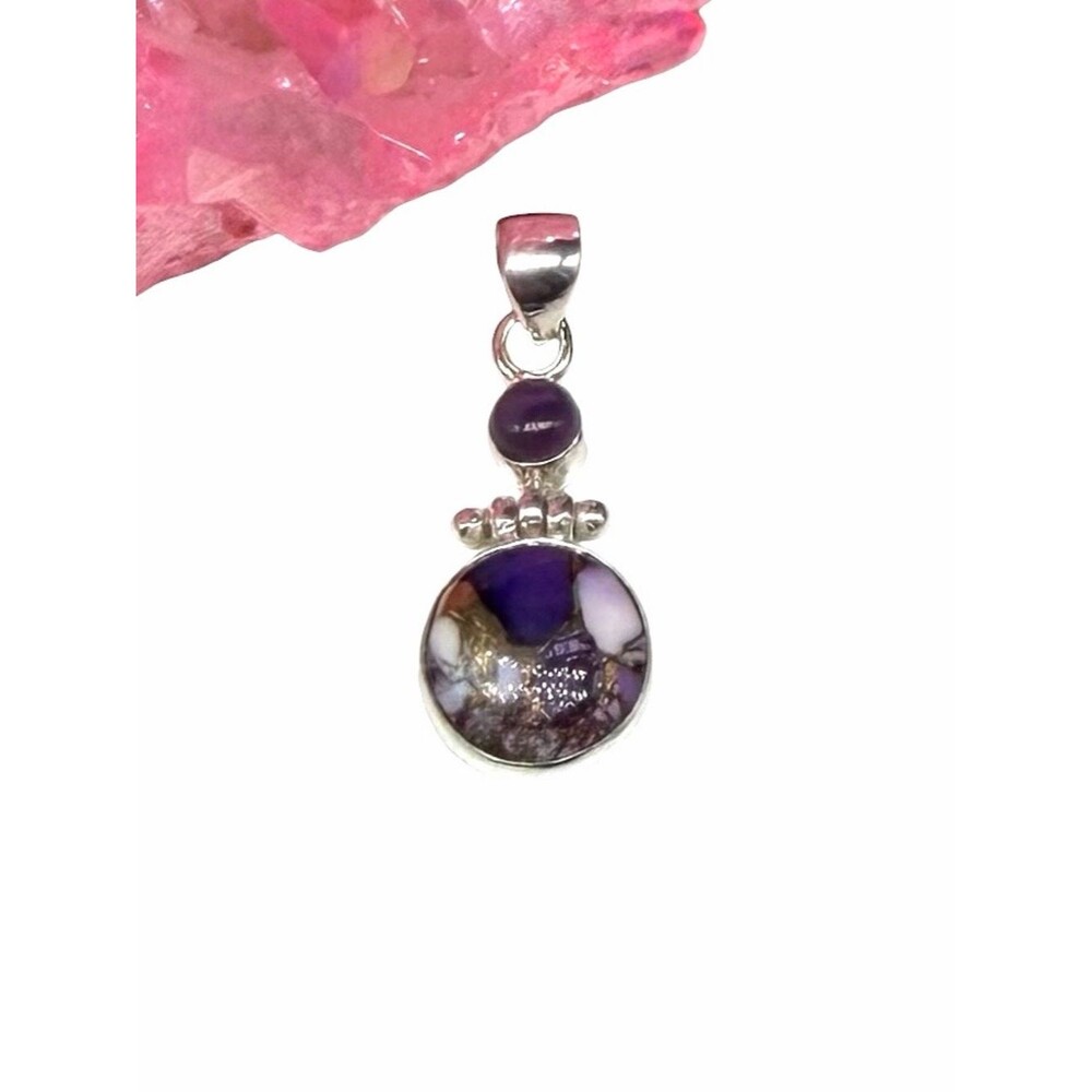 Violet Rose Dahlia Kingman Turquoise Necklace Pendant Solid 925 Sterling Silver